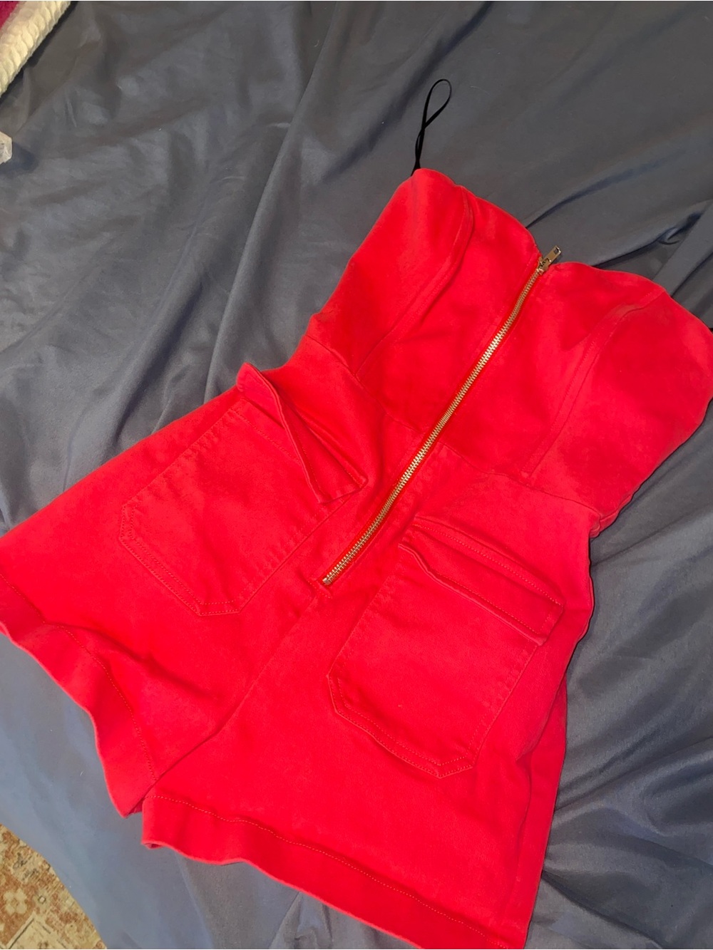 Strapless pink Romper with Gold Zip Front